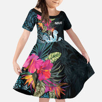 Niue Personalised Family Matching Short Sleeve Bodycon Dress and Hawaiian Shirt Hiapo Mix Coconut Crab LT7 Daughter's Dress Art - Polynesian Pride