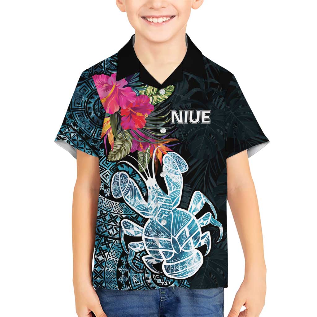Niue Personalised Family Matching Short Sleeve Bodycon Dress and Hawaiian Shirt Hiapo Mix Coconut Crab LT7 Son's Shirt Art - Polynesian Pride