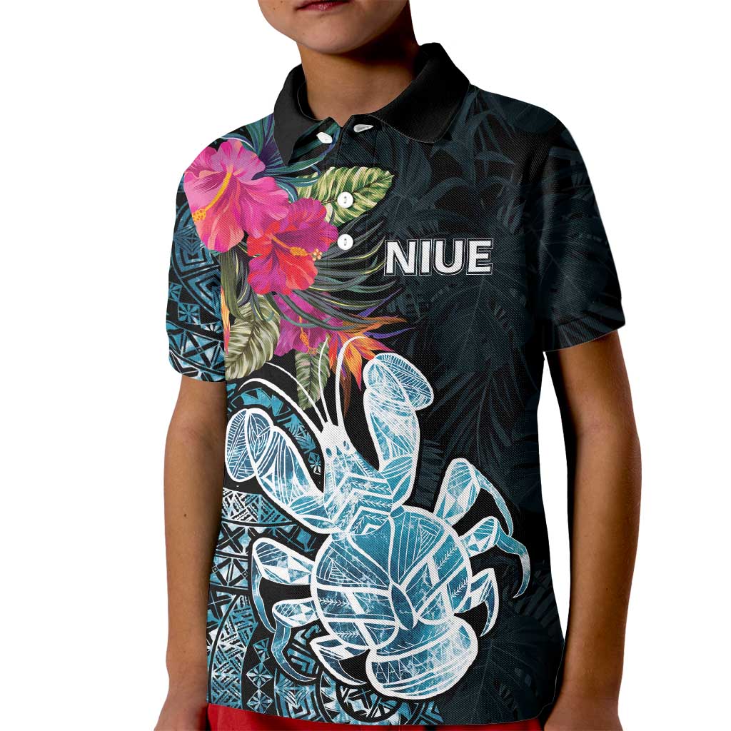 Niue Personalised Kid Polo Shirt Hiapo Mix Coconut Crab LT7 Kid Art - Polynesian Pride