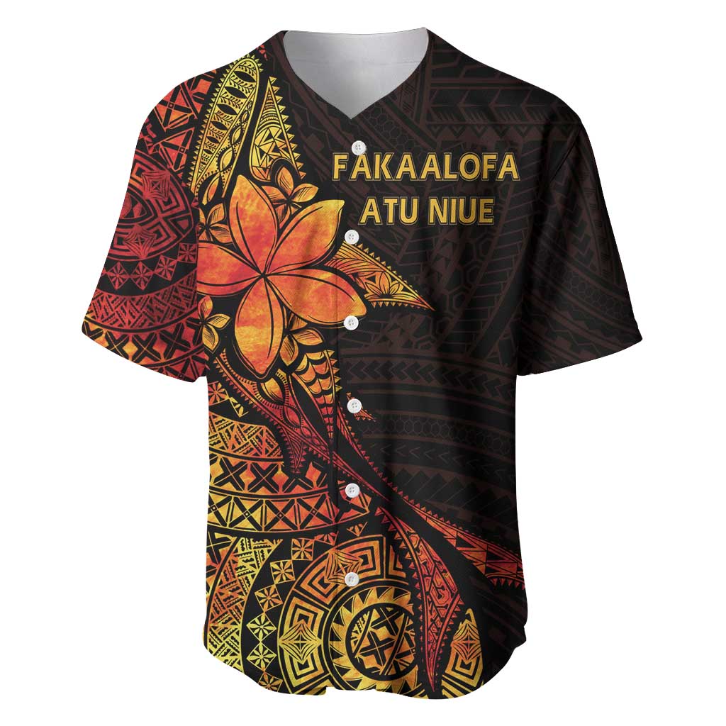 Niue Fakaalofa Atu Personalised Baseball Jersey Whale Hiapo Fiery Motif LT7 Art - Polynesian Pride