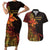 Niue Fakaalofa Atu Personalised Couples Matching Short Sleeve Bodycon Dress and Hawaiian Shirt Whale Hiapo Fiery Motif