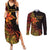 Niue Fakaalofa Atu Personalised Couples Matching Summer Maxi Dress and Long Sleeve Button Shirt Whale Hiapo Fiery Motif