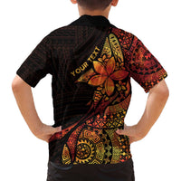 Niue Fakaalofa Atu Personalised Family Matching Off The Shoulder Long Sleeve Dress and Hawaiian Shirt Whale Hiapo Fiery Motif LT7 - Polynesian Pride