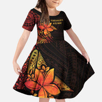 Niue Fakaalofa Atu Personalised Family Matching Off The Shoulder Long Sleeve Dress and Hawaiian Shirt Whale Hiapo Fiery Motif LT7 Daughter's Dress Art - Polynesian Pride