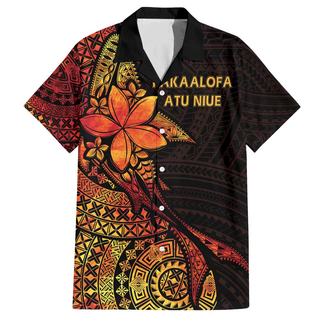 Niue Fakaalofa Atu Personalised Family Matching Off Shoulder Maxi Dress and Hawaiian Shirt Whale Hiapo Fiery Motif LT7 Dad's Shirt - Short Sleeve Art - Polynesian Pride