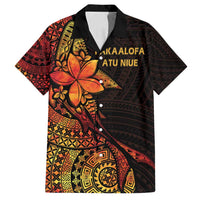 Niue Fakaalofa Atu Personalised Family Matching Off Shoulder Maxi Dress and Hawaiian Shirt Whale Hiapo Fiery Motif LT7 Dad's Shirt - Short Sleeve Art - Polynesian Pride