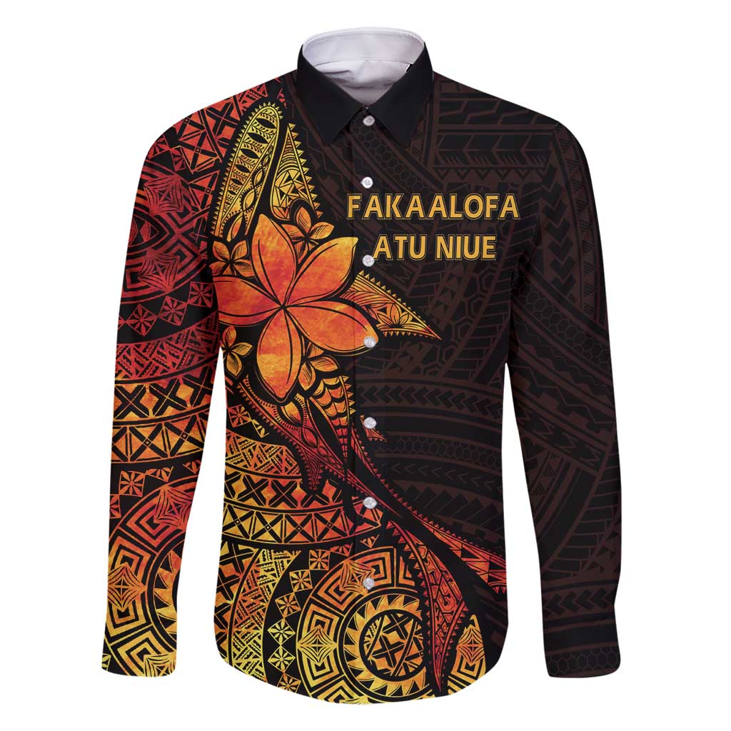 Niue Fakaalofa Atu Personalised Family Matching Off Shoulder Maxi Dress and Hawaiian Shirt Whale Hiapo Fiery Motif LT7 Dad's Shirt - Long Sleeve Art - Polynesian Pride