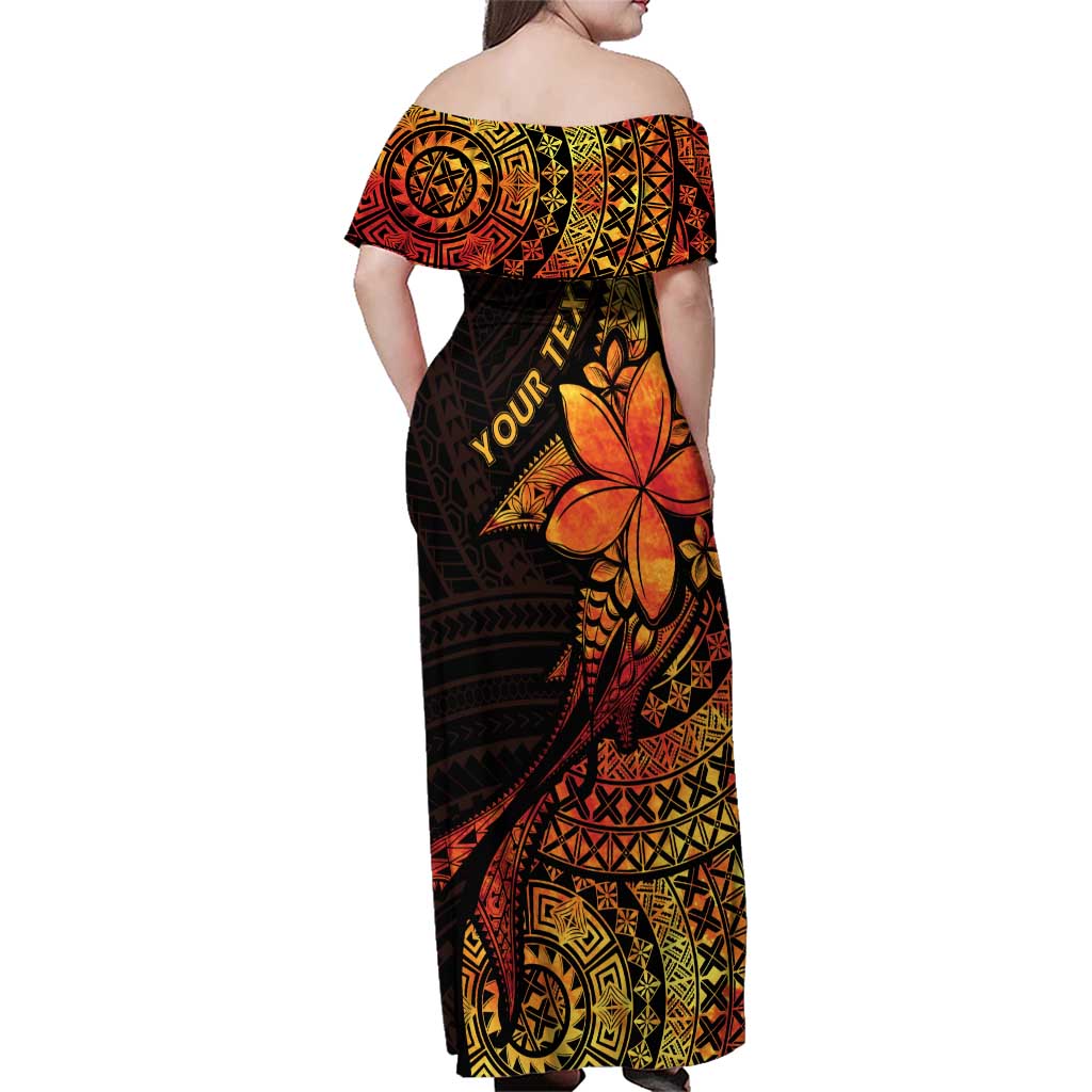 Niue Fakaalofa Atu Personalised Family Matching Off Shoulder Maxi Dress and Hawaiian Shirt Whale Hiapo Fiery Motif LT7 - Polynesian Pride