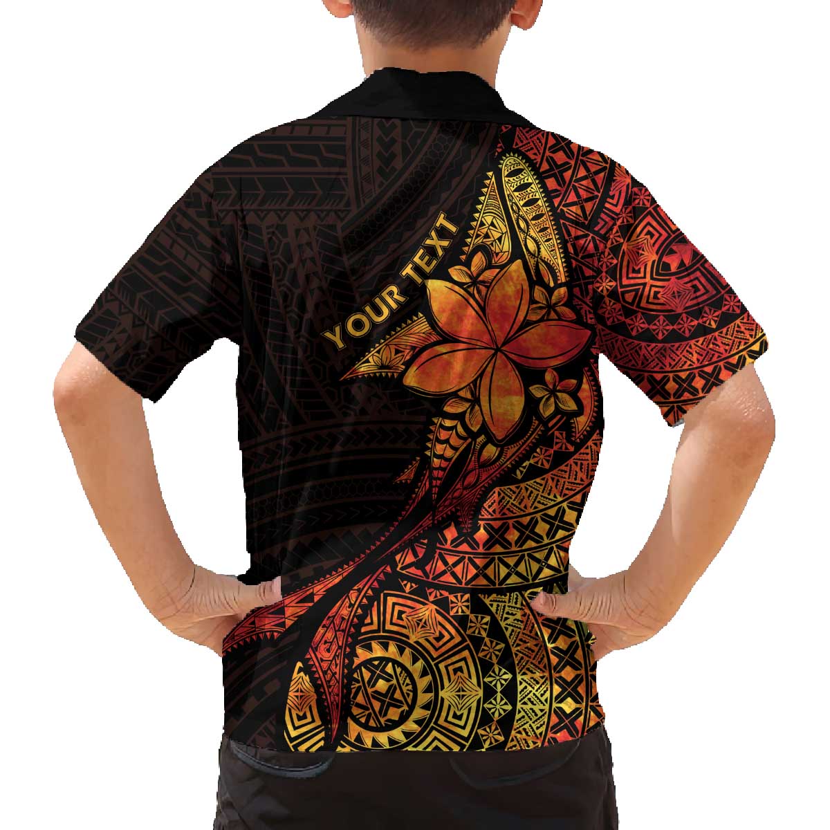 Niue Fakaalofa Atu Personalised Family Matching Off Shoulder Short Dress and Hawaiian Shirt Whale Hiapo Fiery Motif LT7 - Polynesian Pride