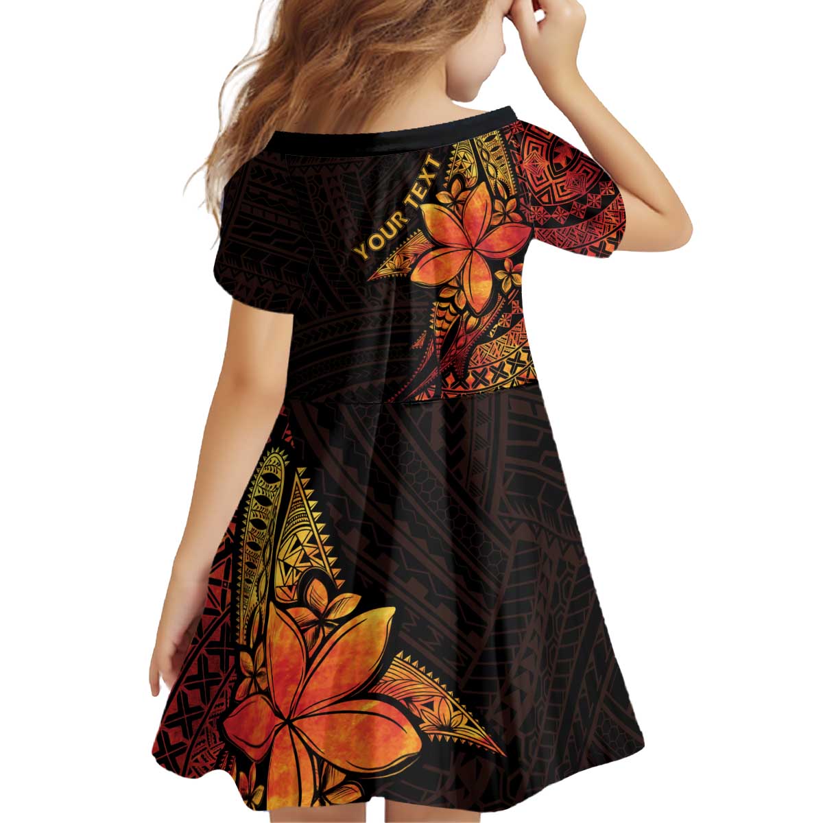Niue Fakaalofa Atu Personalised Family Matching Off Shoulder Short Dress and Hawaiian Shirt Whale Hiapo Fiery Motif LT7 - Polynesian Pride