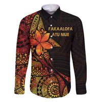 Niue Fakaalofa Atu Personalised Family Matching Off Shoulder Short Dress and Hawaiian Shirt Whale Hiapo Fiery Motif LT7 Dad's Shirt - Long Sleeve Art - Polynesian Pride