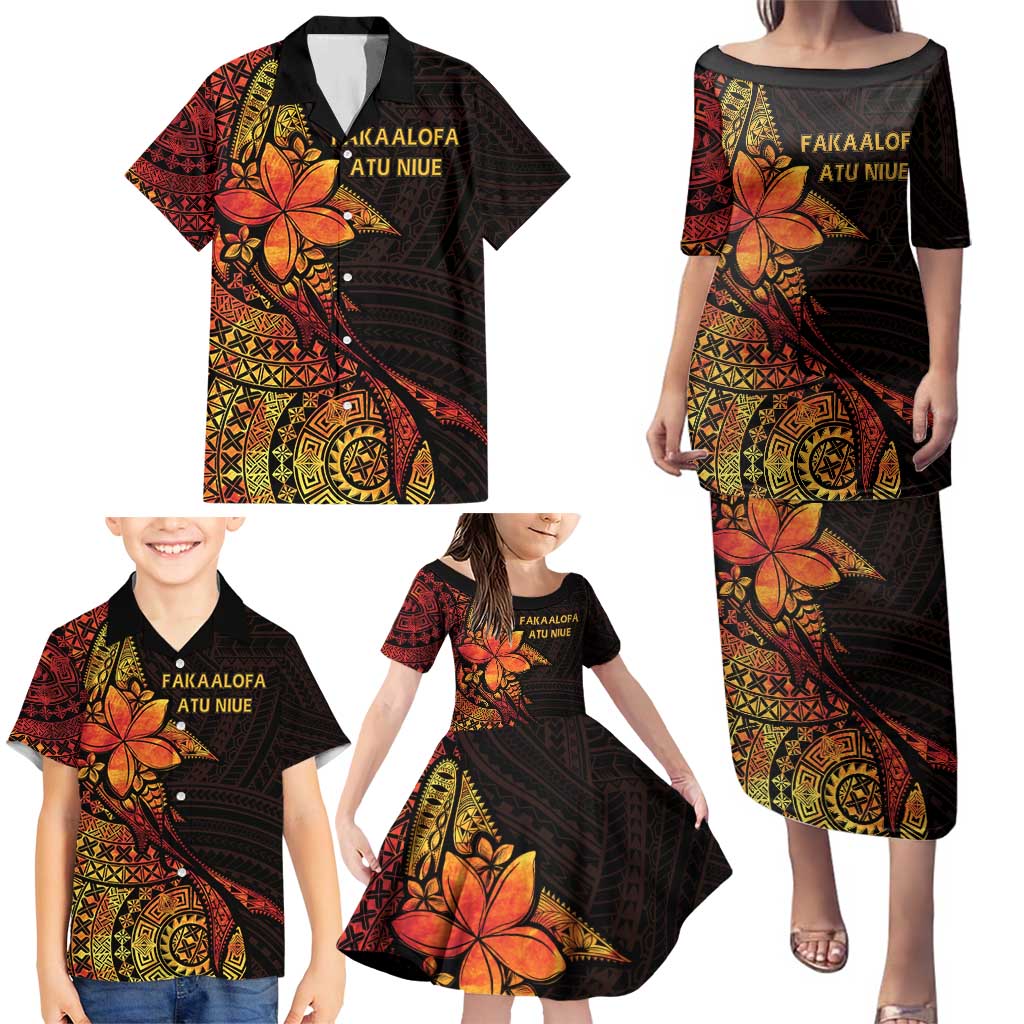 Niue Fakaalofa Atu Personalised Family Matching Puletasi and Hawaiian Shirt Whale Hiapo Fiery Motif LT7 - Polynesian Pride