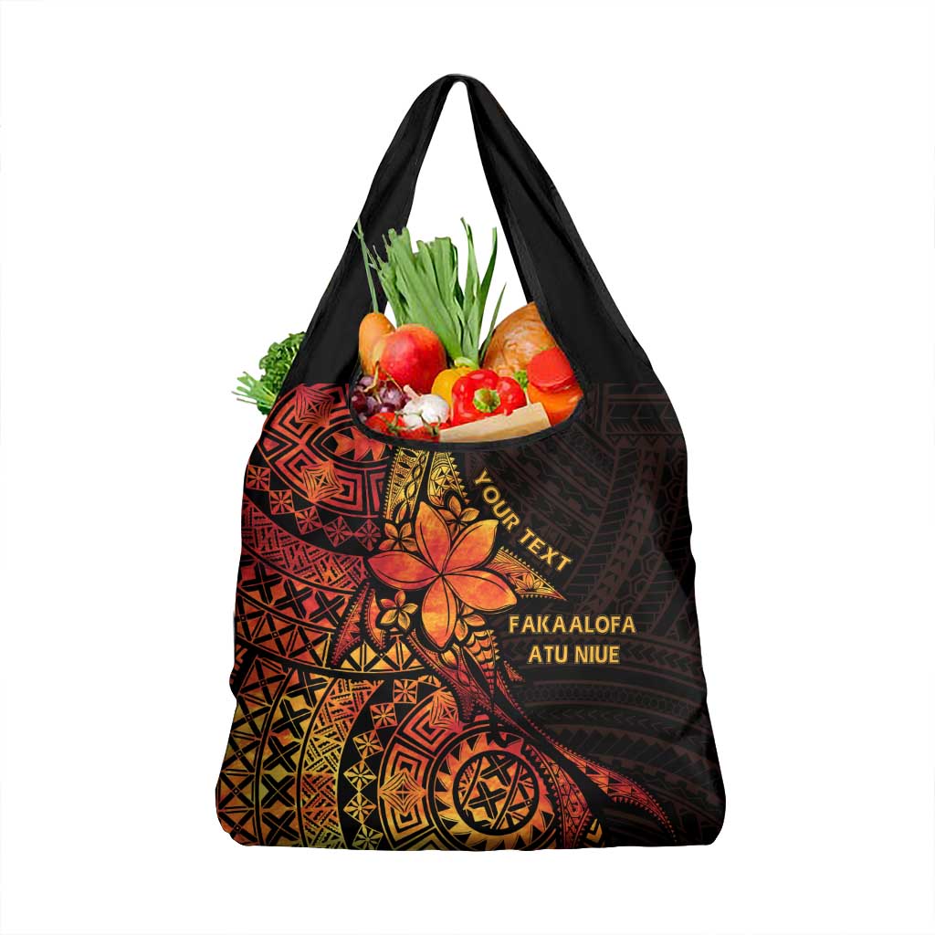 Niue Fakaalofa Atu Personalised Grocery Bag Whale Hiapo Fiery Motif