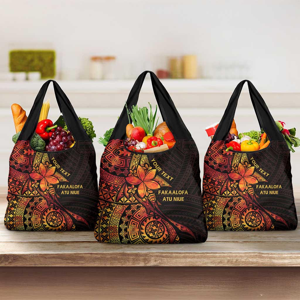 Niue Fakaalofa Atu Personalised Grocery Bag Whale Hiapo Fiery Motif LT7 3-pack One Size Art - Polynesian Pride