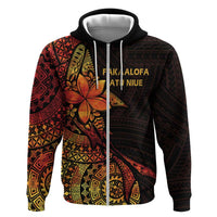 Niue Fakaalofa Atu Personalised Hoodie Whale Hiapo Fiery Motif LT7 Zip Hoodie Art - Polynesian Pride