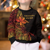 Niue Fakaalofa Atu Kid Ugly Christmas Sweater Whale Hiapo Fiery Motif LT7 - Polynesian Pride