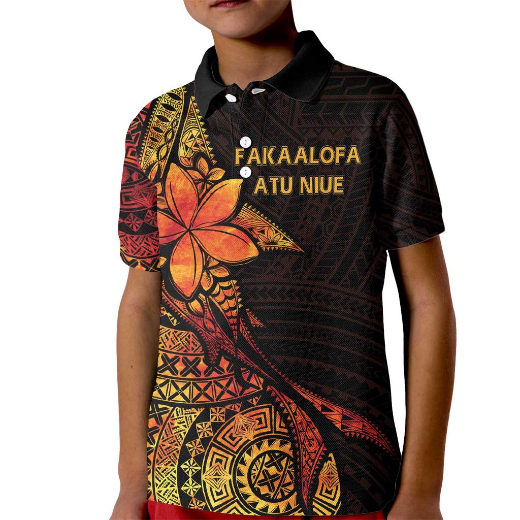 Niue Fakaalofa Atu Personalised Kid Polo Shirt Whale Hiapo Fiery Motif LT7 Kid Art - Polynesian Pride