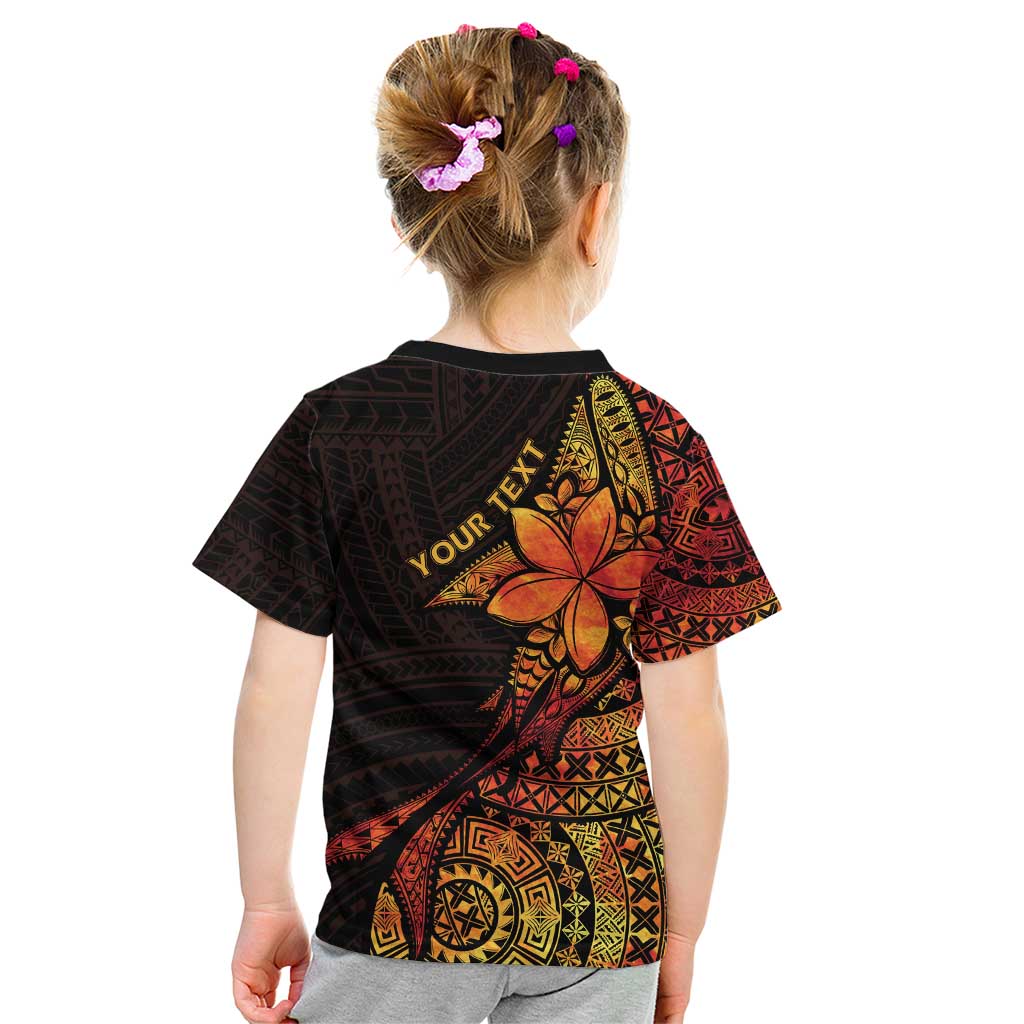 Niue Fakaalofa Atu Personalised Kid T Shirt Whale Hiapo Fiery Motif LT7 - Polynesian Pride