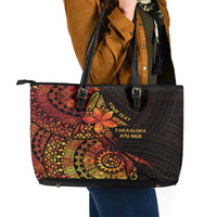 Niue Fakaalofa Atu Personalised Leather Tote Bag Whale Hiapo Fiery Motif LT7 - Polynesian Pride