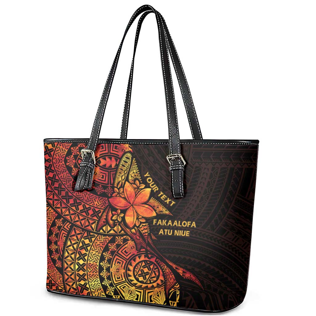 Niue Fakaalofa Atu Personalised Leather Tote Bag Whale Hiapo Fiery Motif LT7 - Polynesian Pride