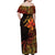 Niue Fakaalofa Atu Personalised Off Shoulder Maxi Dress Whale Hiapo Fiery Motif