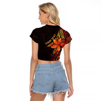 Niue Fakaalofa Atu Personalised Raglan Cropped T Shirt Whale Hiapo Fiery Motif LT7 - Polynesian Pride
