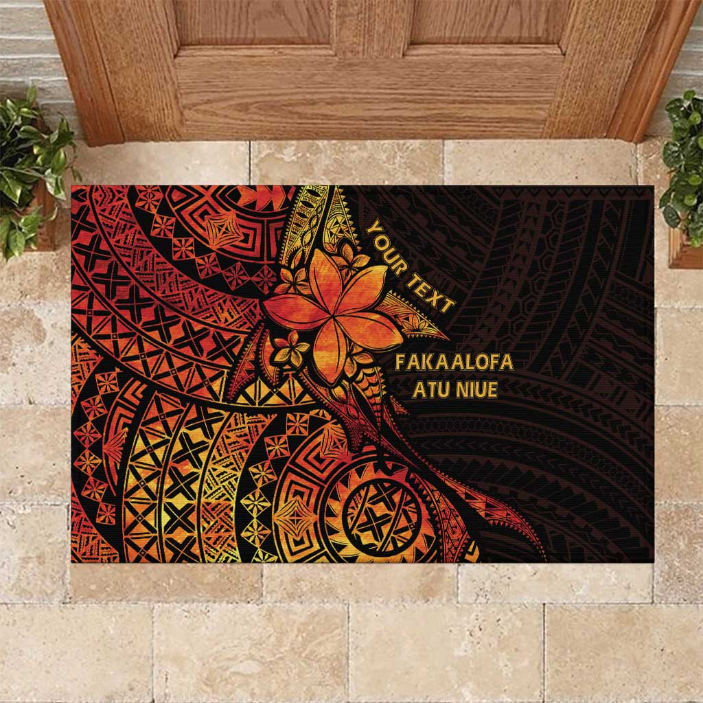 Niue Fakaalofa Atu Personalised Rubber Doormat Whale Hiapo Fiery Motif LT7 Art - Polynesian Pride