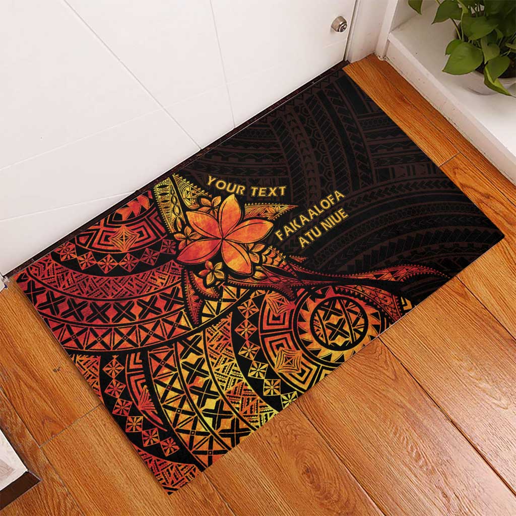 Niue Fakaalofa Atu Personalised Rubber Doormat Whale Hiapo Fiery Motif LT7 - Polynesian Pride