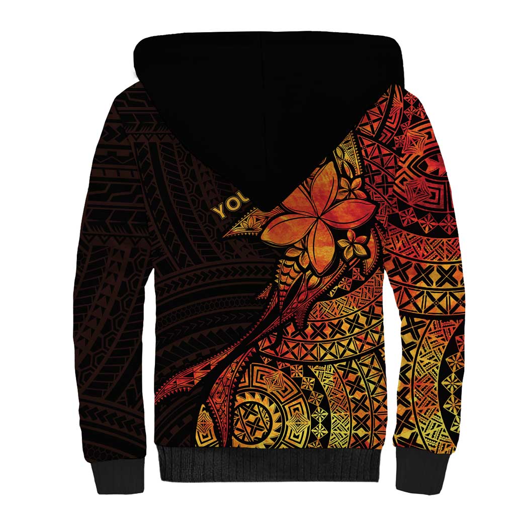 Niue Fakaalofa Atu Personalised Sherpa Hoodie Whale Hiapo Fiery Motif