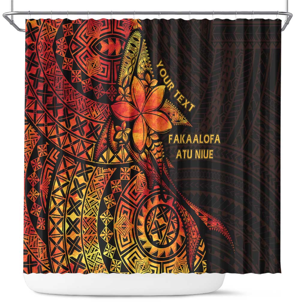 Niue Fakaalofa Atu Personalised Shower Curtain Whale Hiapo Fiery Motif