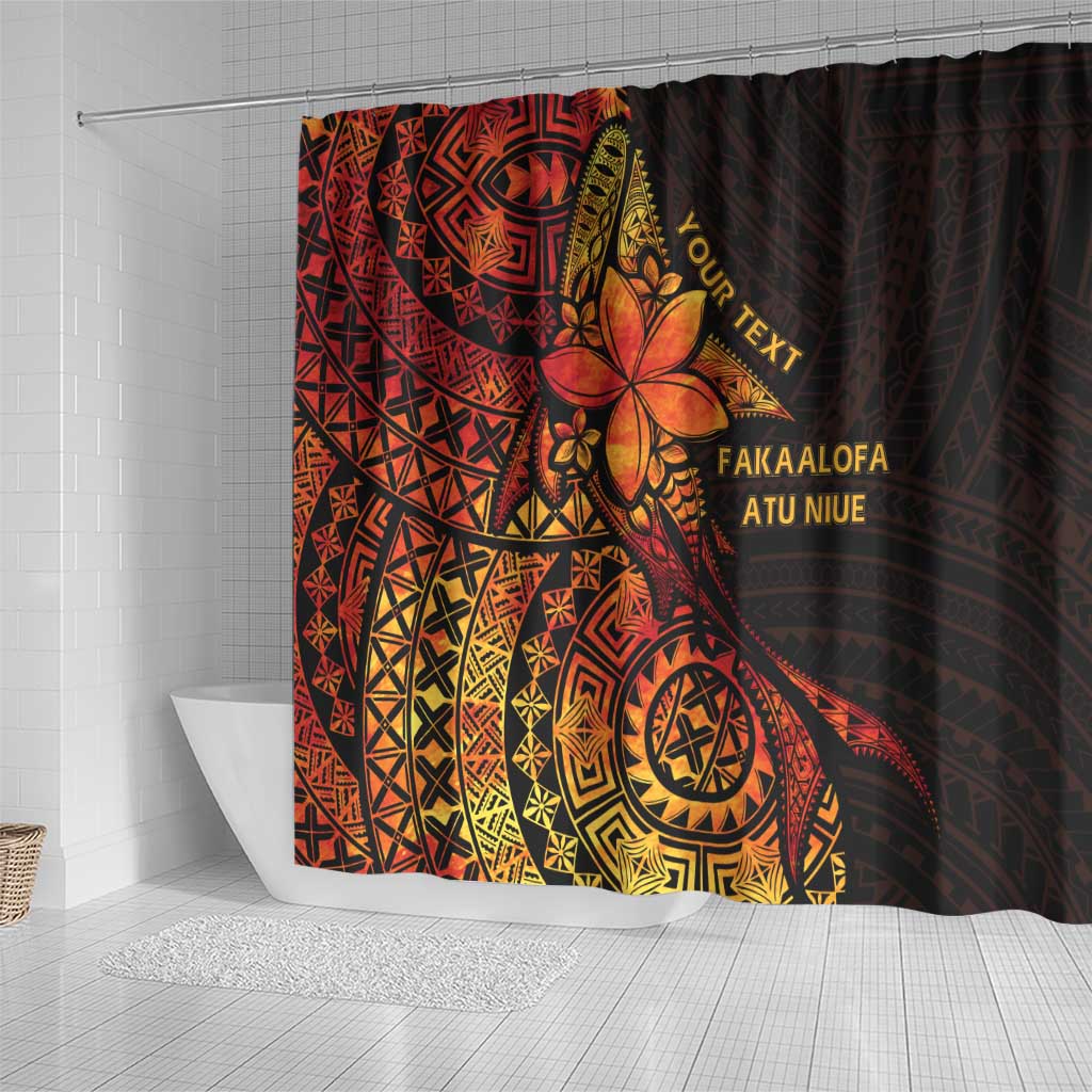Niue Fakaalofa Atu Personalised Shower Curtain Whale Hiapo Fiery Motif LT7 - Polynesian Pride