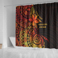 Niue Fakaalofa Atu Personalised Shower Curtain Whale Hiapo Fiery Motif LT7 - Polynesian Pride