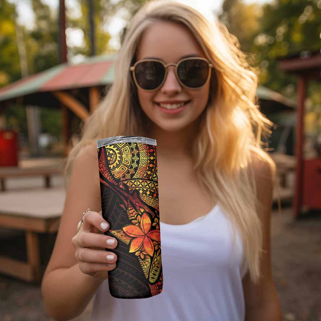 Niue Fakaalofa Atu Skinny Tumbler Whale Hiapo Fiery Motif LT7 - Polynesian Pride