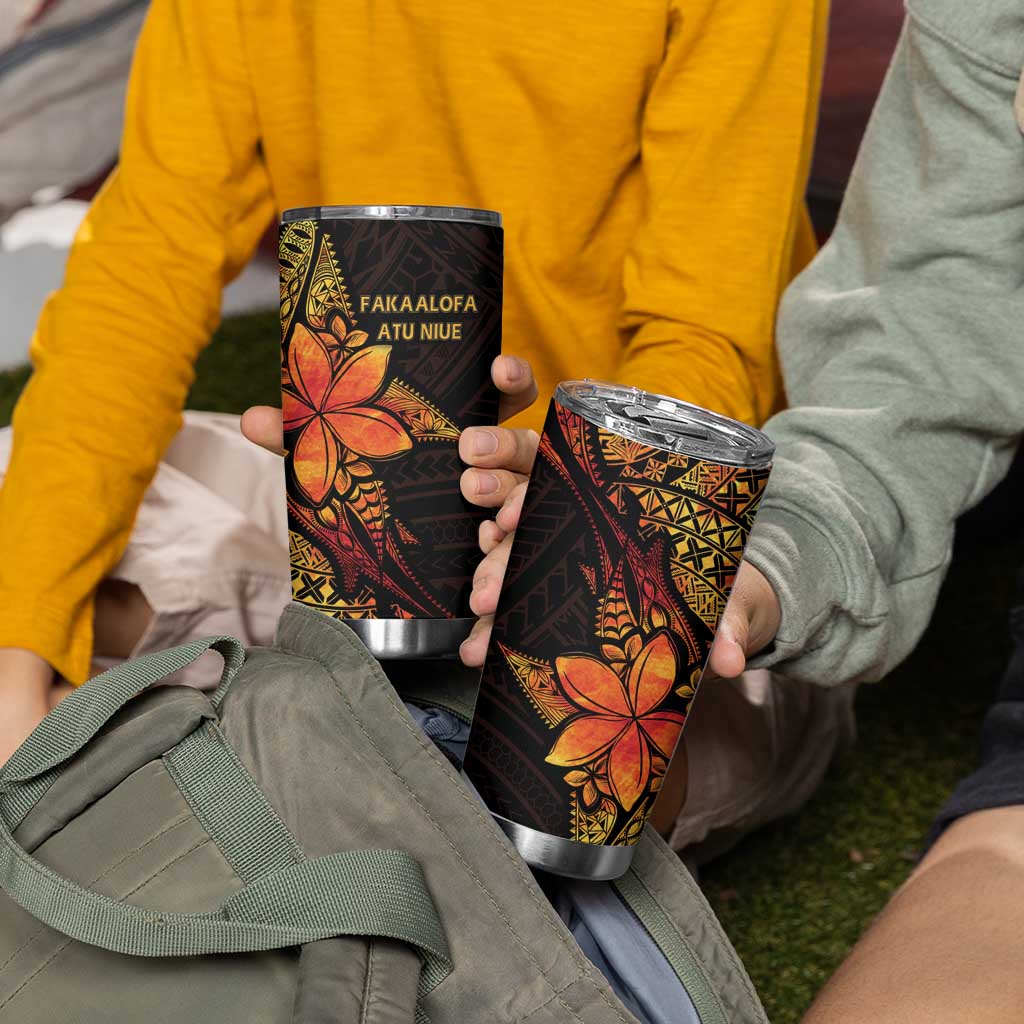 Niue Fakaalofa Atu Tumbler Cup Whale Hiapo Fiery Motif