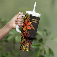 Niue Fakaalofa Atu Tumbler With Handle Whale Hiapo Fiery Motif LT7 - Polynesian Pride