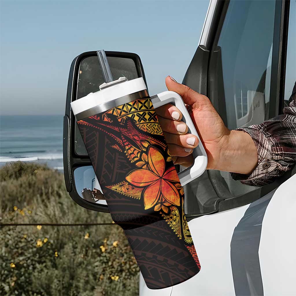 Niue Fakaalofa Atu Tumbler With Handle Whale Hiapo Fiery Motif LT7 - Polynesian Pride