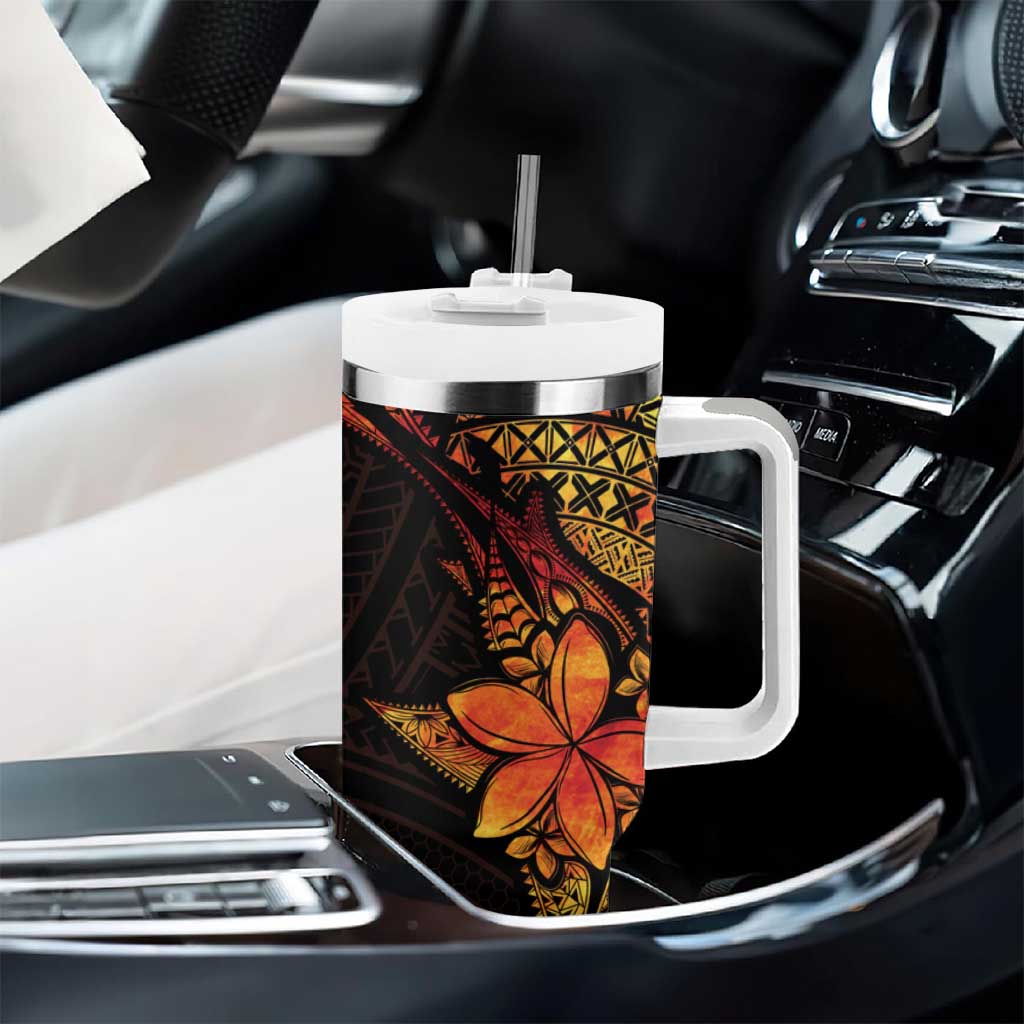 Niue Fakaalofa Atu Tumbler With Handle Whale Hiapo Fiery Motif LT7 - Polynesian Pride