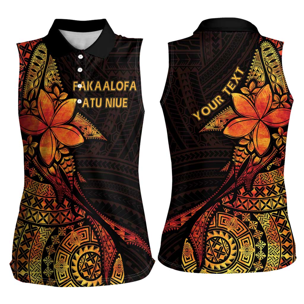 Niue Fakaalofa Atu Personalised Women Sleeveless Polo Shirt Whale Hiapo Fiery Motif LT7 - Polynesian Pride