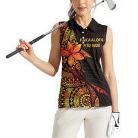 Niue Fakaalofa Atu Personalised Women Sleeveless Polo Shirt Whale Hiapo Fiery Motif LT7 - Polynesian Pride