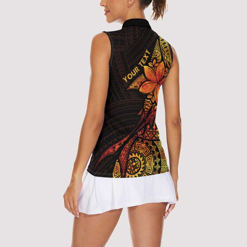 Niue Fakaalofa Atu Personalised Women Sleeveless Polo Shirt Whale Hiapo Fiery Motif LT7 - Polynesian Pride