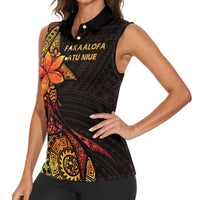 Niue Fakaalofa Atu Personalised Women Sleeveless Polo Shirt Whale Hiapo Fiery Motif LT7 - Polynesian Pride