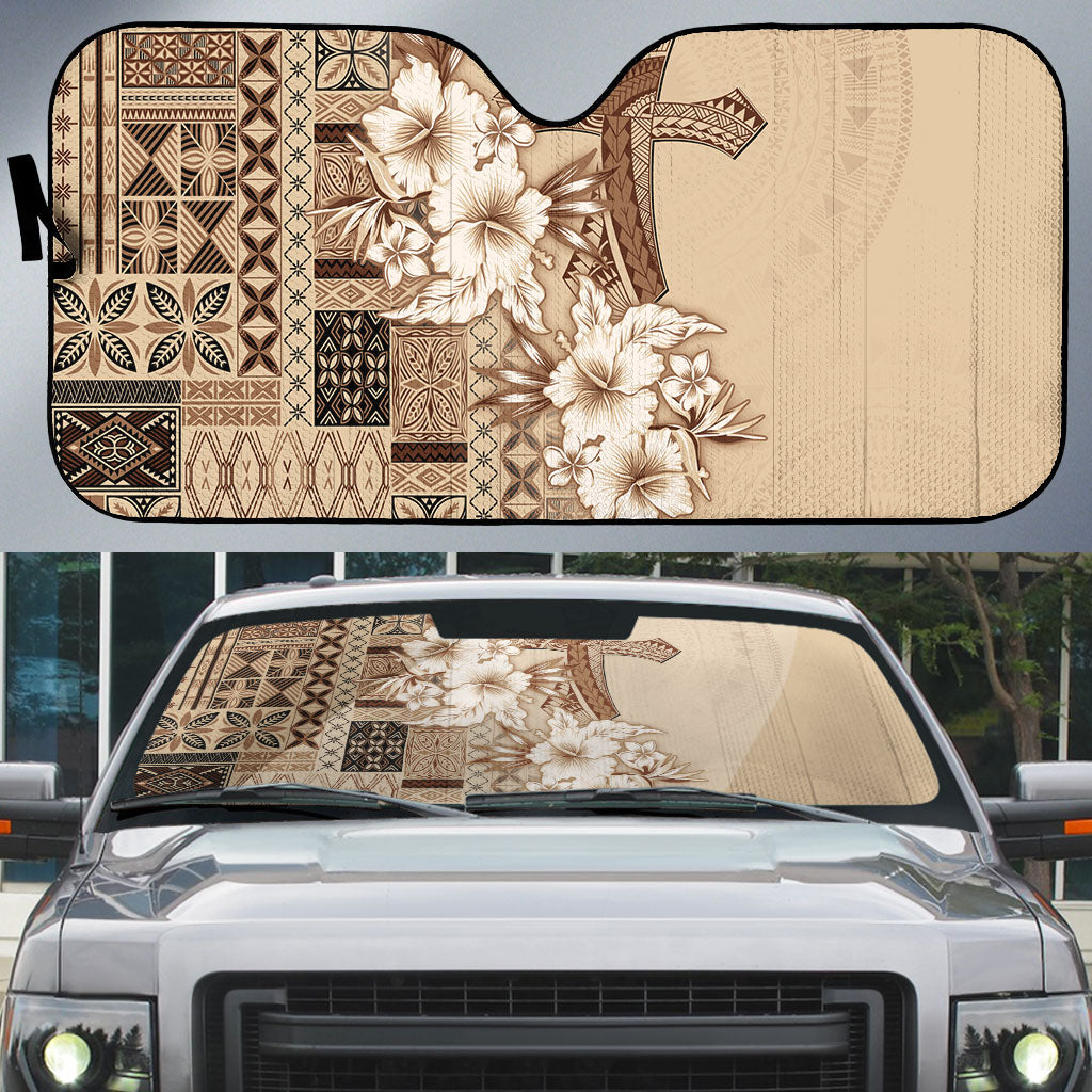 Samoa AIGA Mamanu Siapo Malu Motifs Auto Sun Shade LT7 Beige - Polynesian Pride