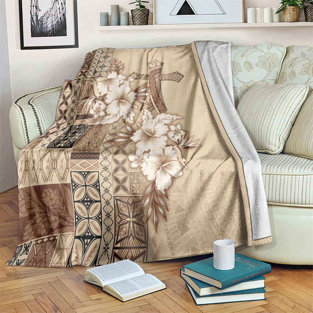 Samoa AIGA Mamanu Siapo Malu Motifs Blanket LT7 Beige - Polynesian Pride