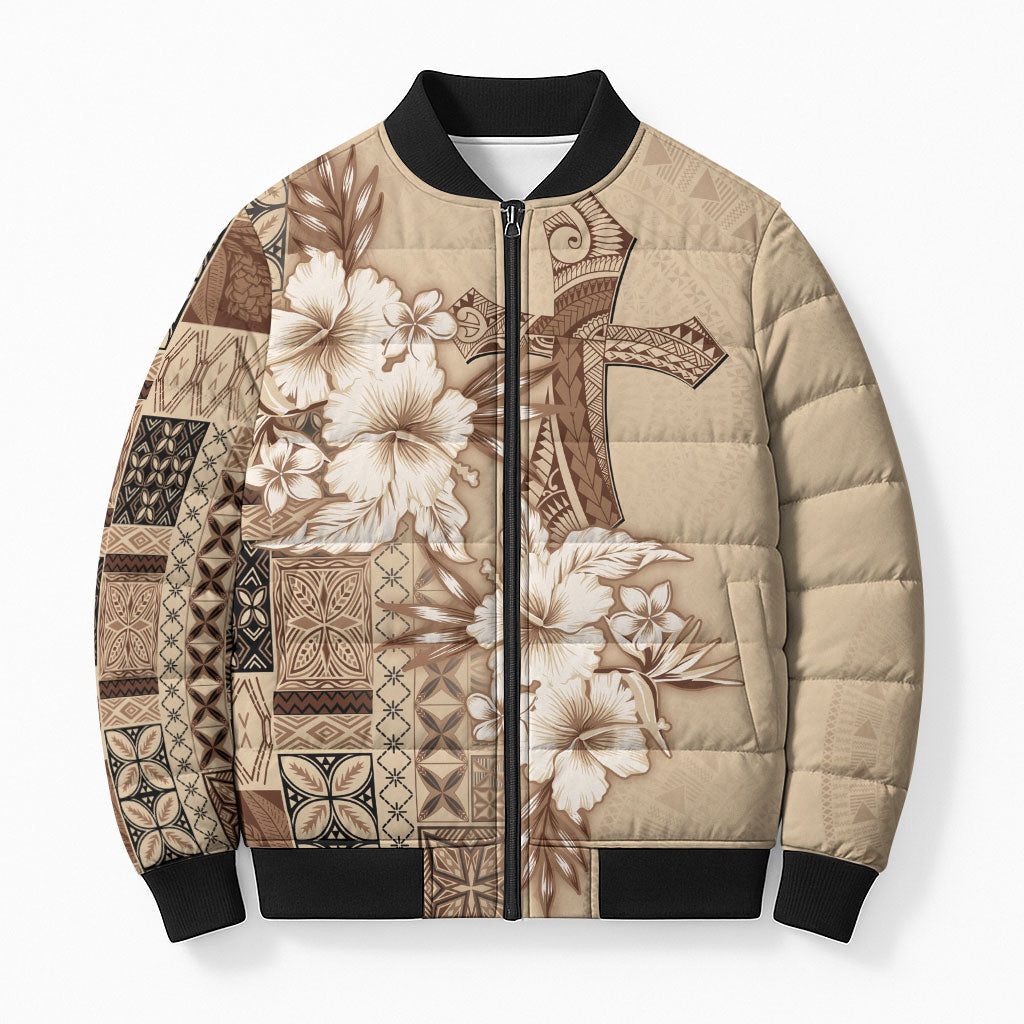 Samoa AIGA Mamanu Siapo Malu Motifs Bomber Puffer Jacket LT7 Unisex Beige - Polynesian Pride