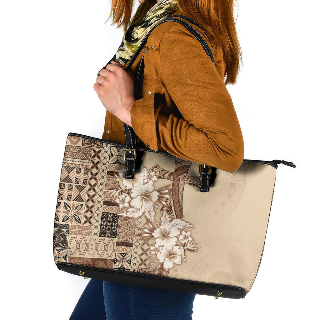 Samoa AIGA Mamanu Siapo Malu Motifs Leather Tote Bag