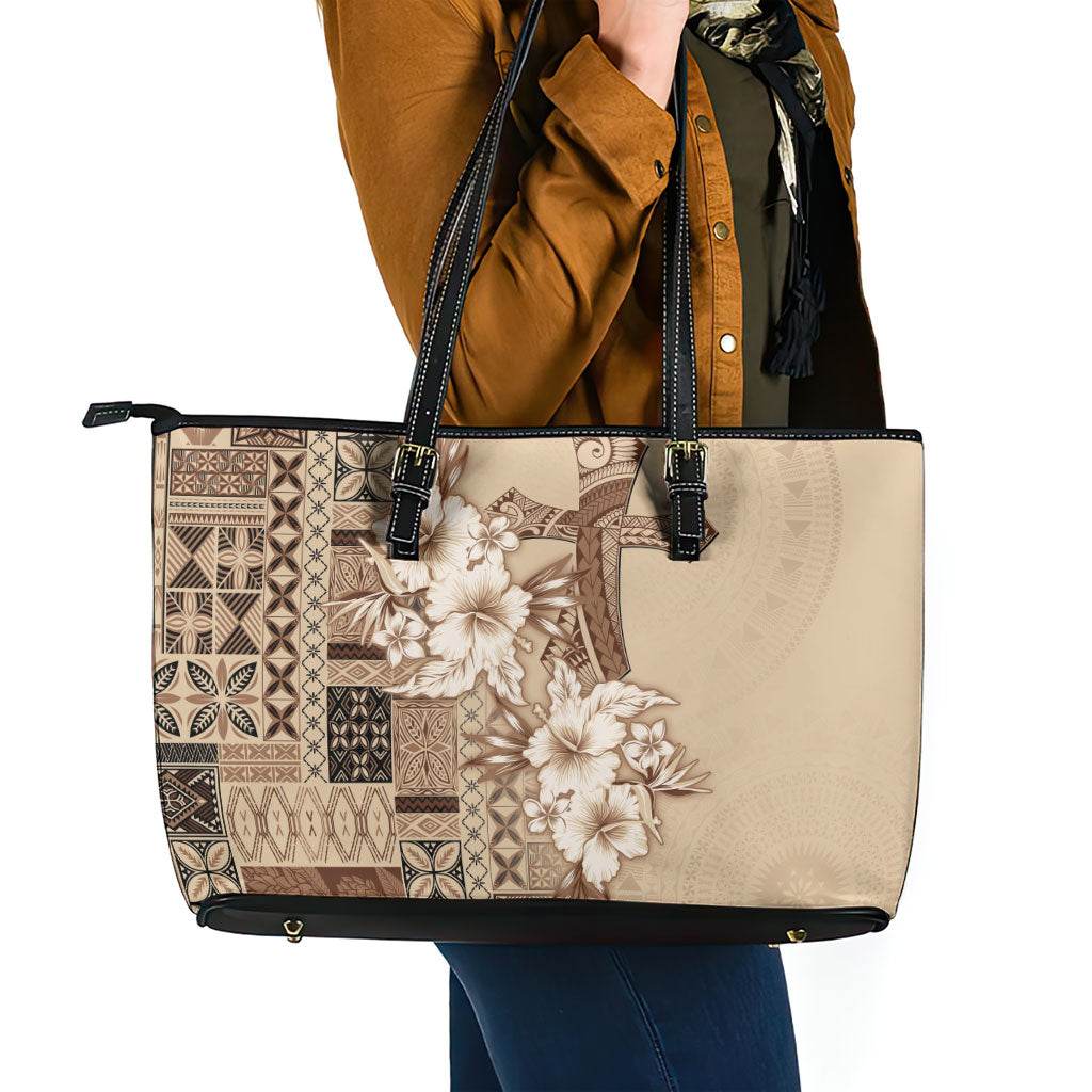 Samoa AIGA Mamanu Siapo Malu Motifs Leather Tote Bag