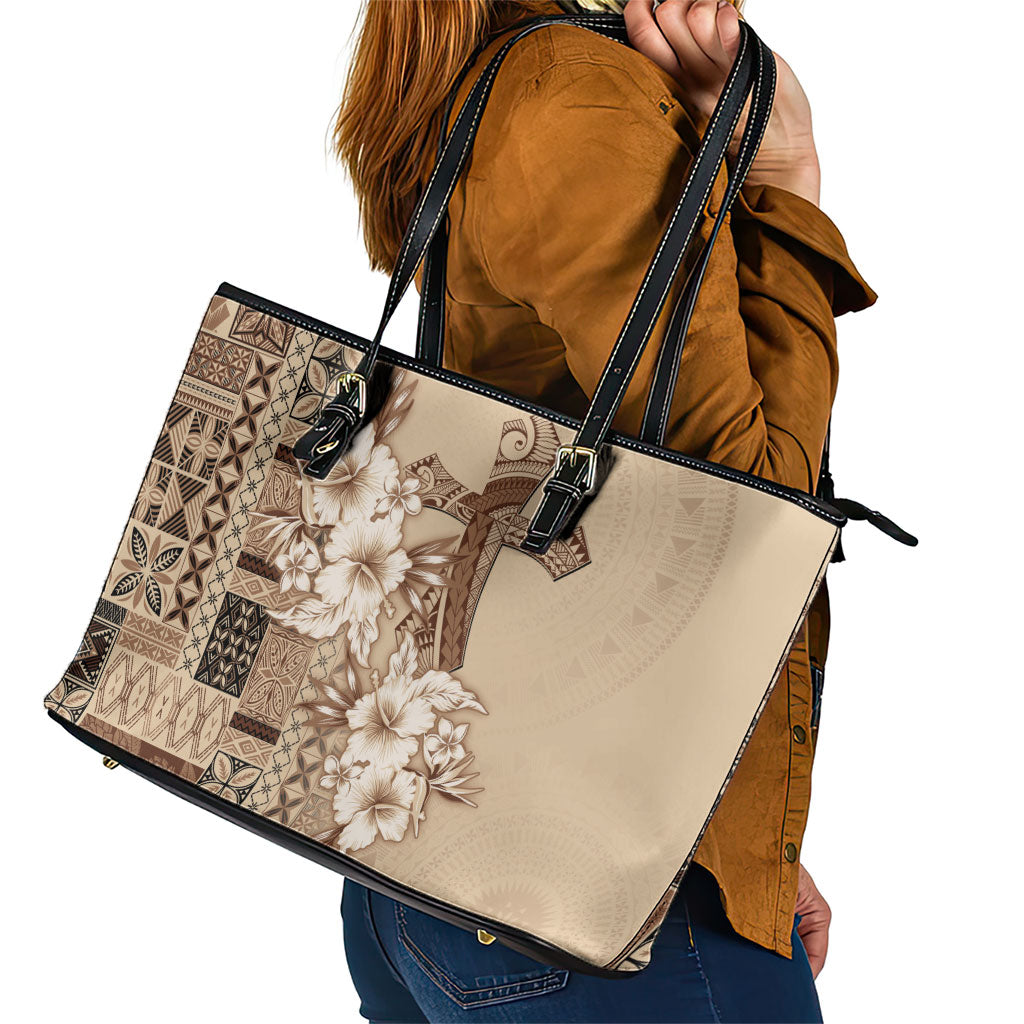 Samoa AIGA Mamanu Siapo Malu Motifs Leather Tote Bag