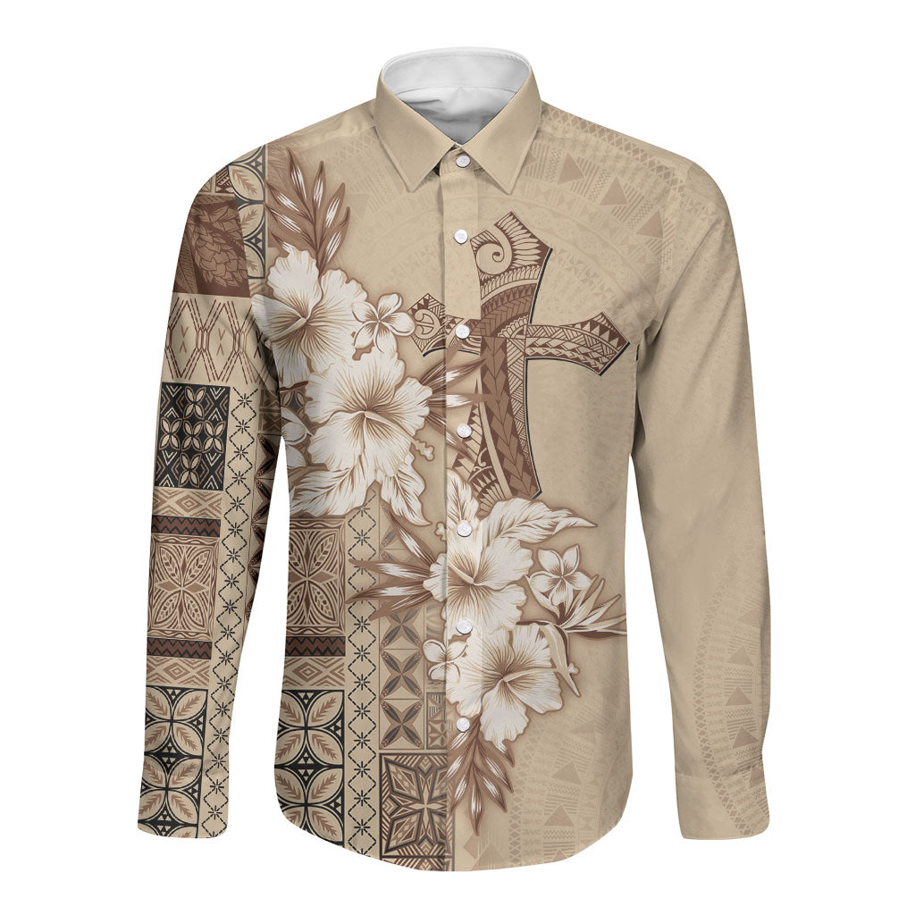 Samoa AIGA Mamanu Siapo Malu Motifs Long Sleeve Button Shirt