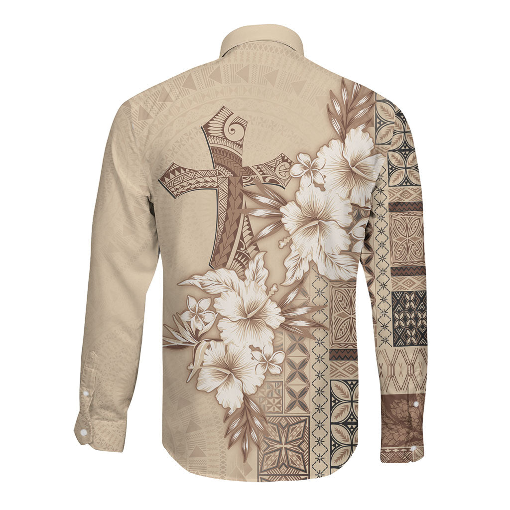 Samoa AIGA Mamanu Siapo Malu Motifs Long Sleeve Button Shirt