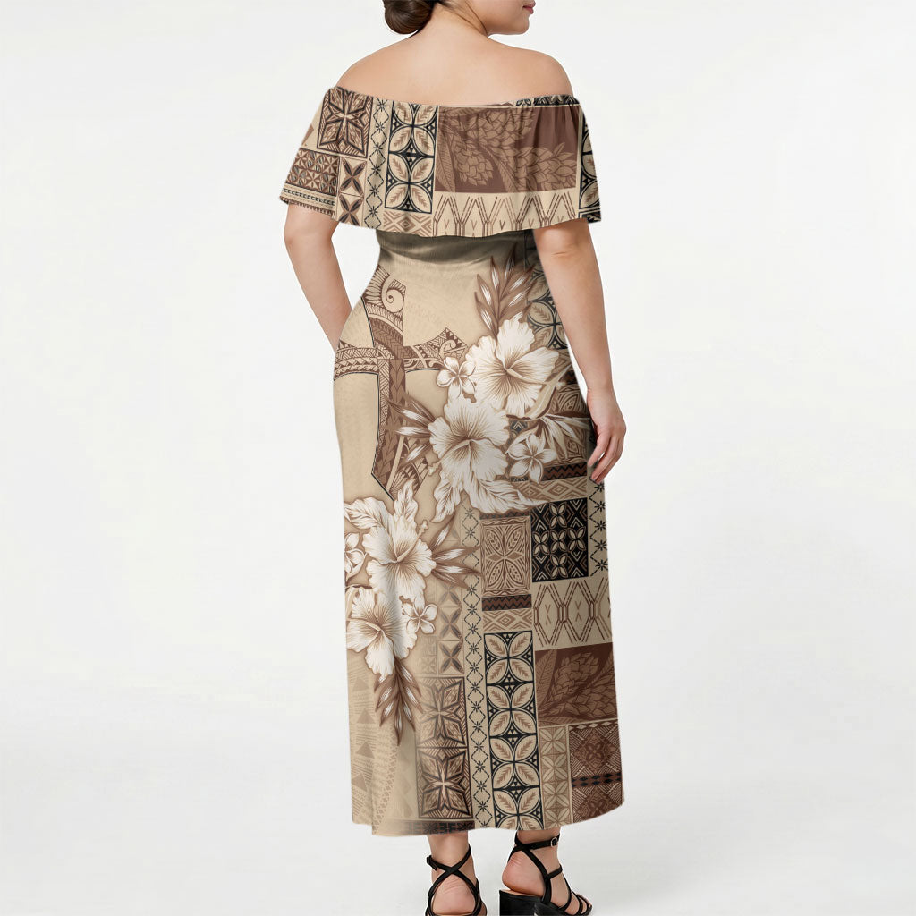 Samoa AIGA Mamanu Siapo Malu Motifs Off Shoulder Maxi Dress